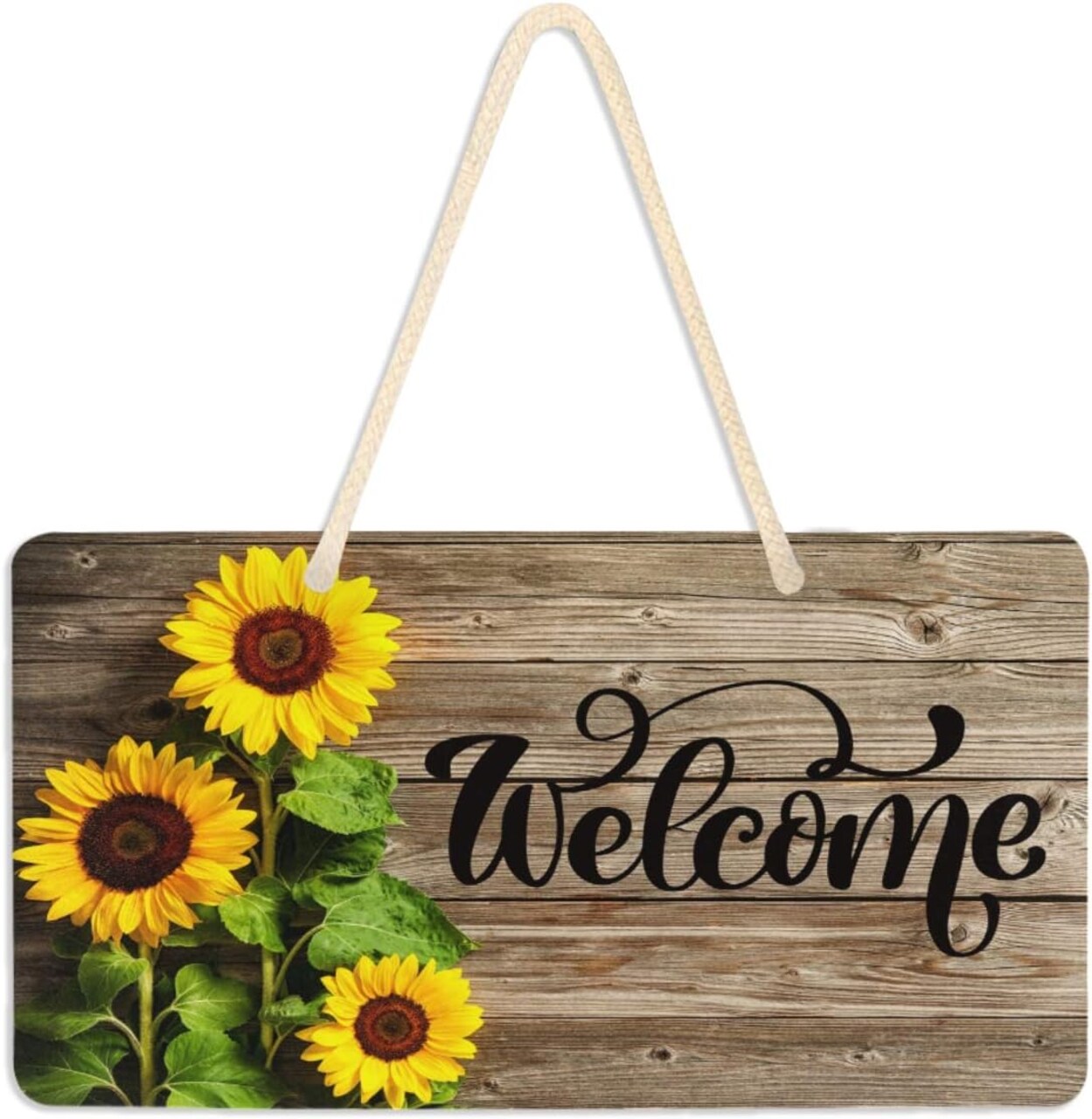 Beautiful Sunflowers Door Sign Plaque Wood Texture Summer Welcome Wall Hanging Signs Spring Autunm Front Door Decor Home Decorative Door Hanger for Bedroom Porch Yard 6" X 11"